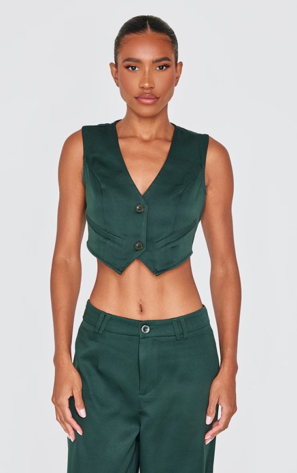 Forest Green Woven Belted Back Detail Suit Vest Top