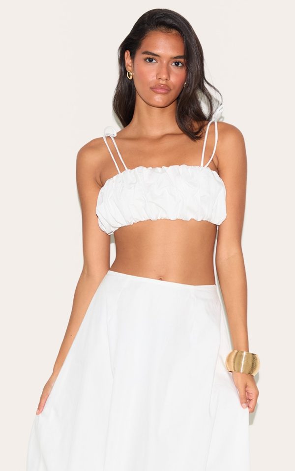 White Cotton Poplin Tie Strap Bralette