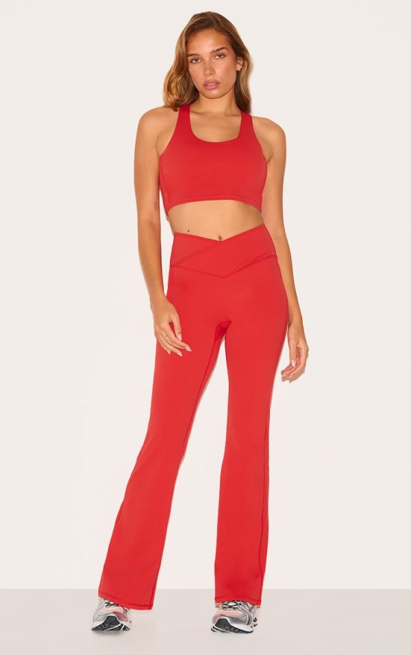 Red Sculpt Binding Wrap Contrast Waist Yoga Pants