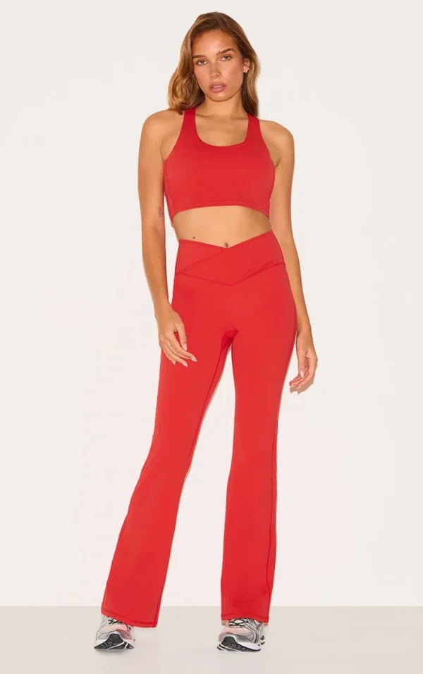 Red Sculpt Binding Wrap Contrast Waist Yoga Pants