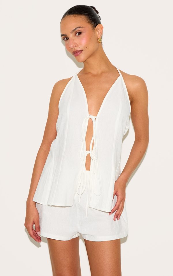 Petite White Woven High Waisted Mini Shorts