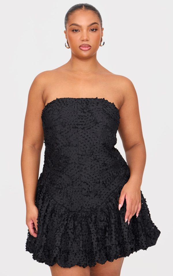 Plus Black Textured Corset Mini Dress