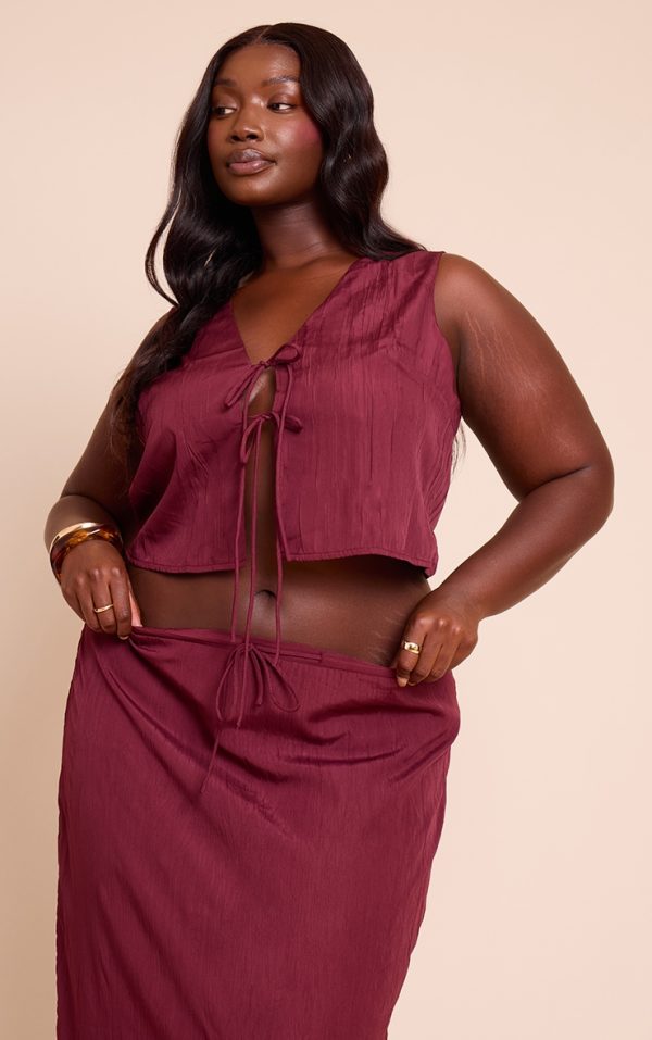 Plus Plum Textured Tie Detail Vest