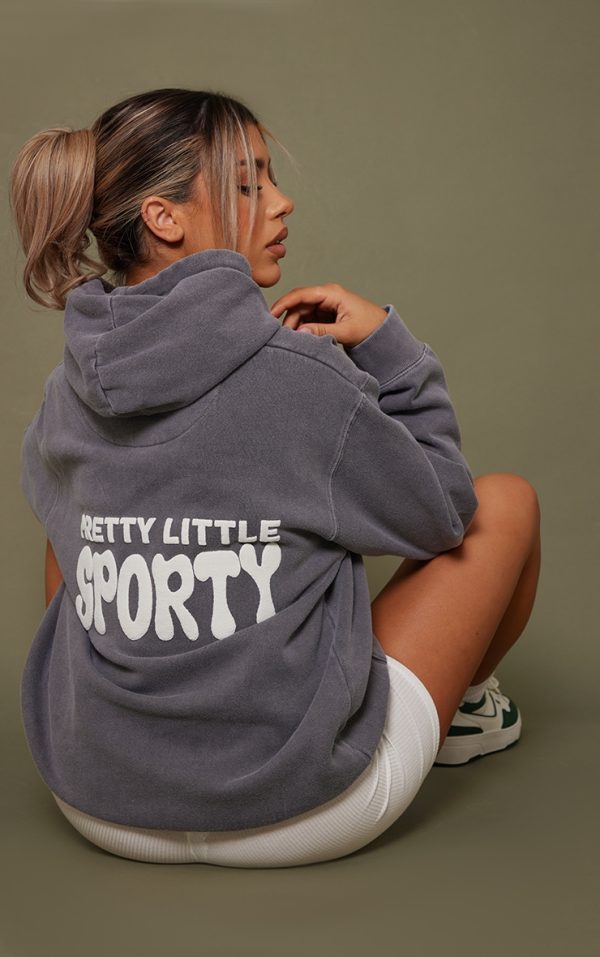 Charcoal Pretty Little Sporty Back Puff Print Hoodie
