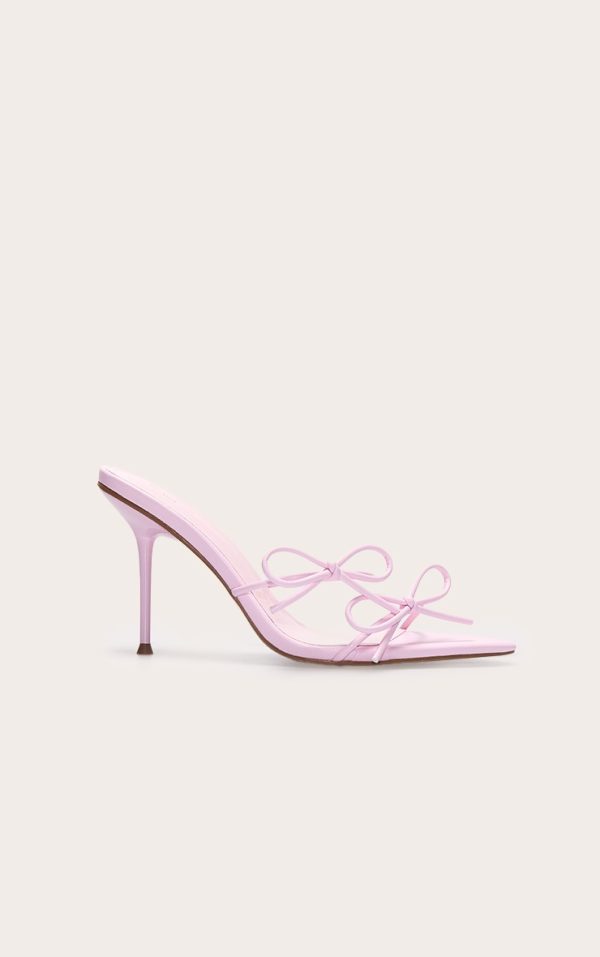 Pink Wide Fit Pu Point Toe Multi Bow High Stiletto Heeled Mules