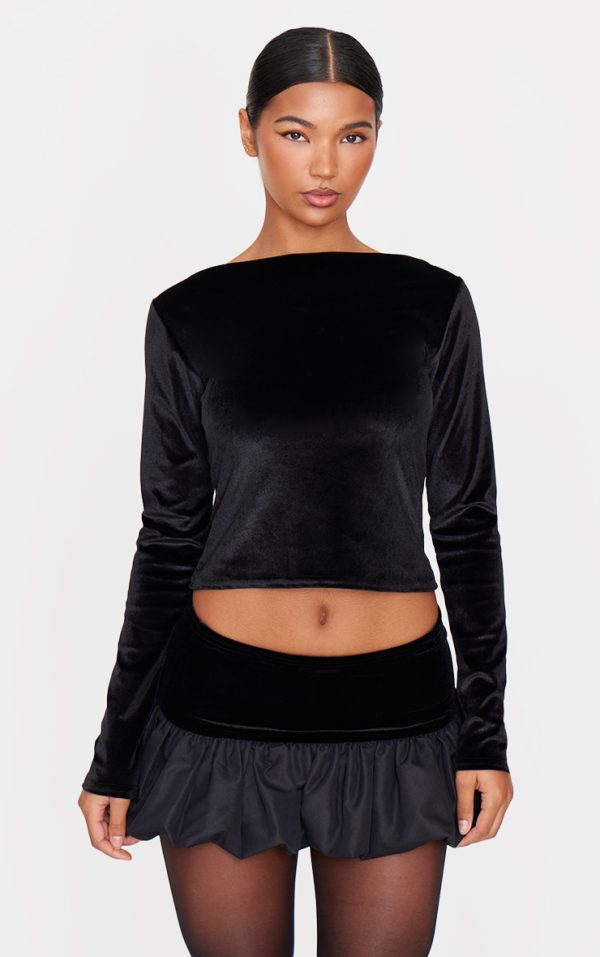 Black Velvet Long Sleeve Boatneck