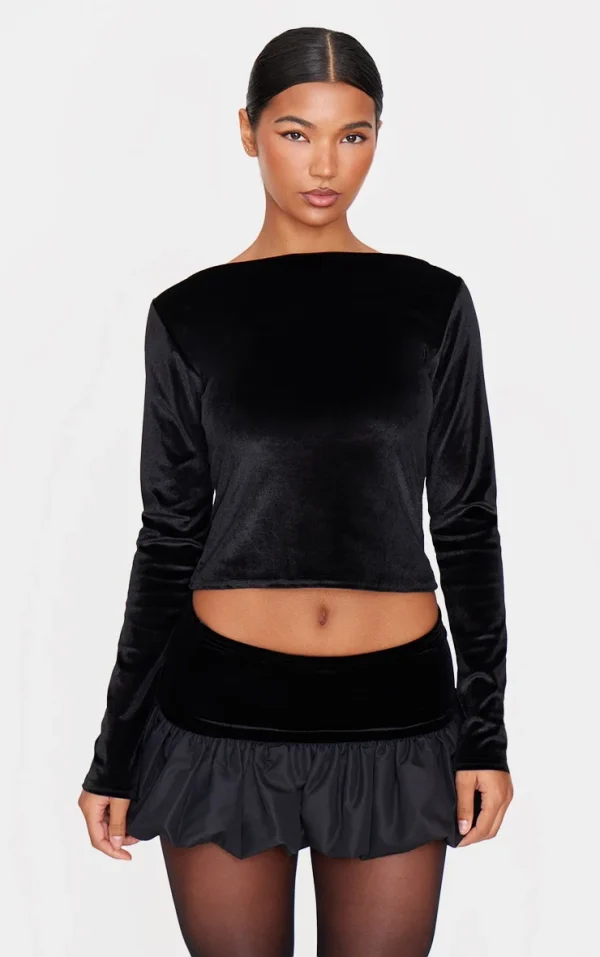 Black Velvet Long Sleeve Boatneck