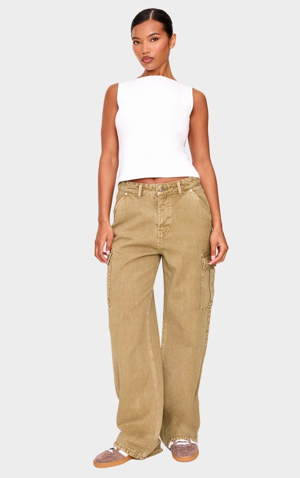 Khaki Wide Leg Cargo Jeans