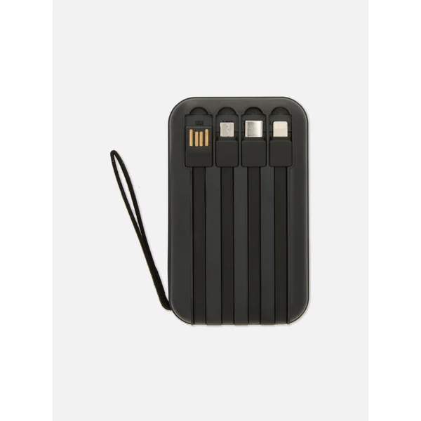 10000 MAH Integrated Charger Power Bank - Black