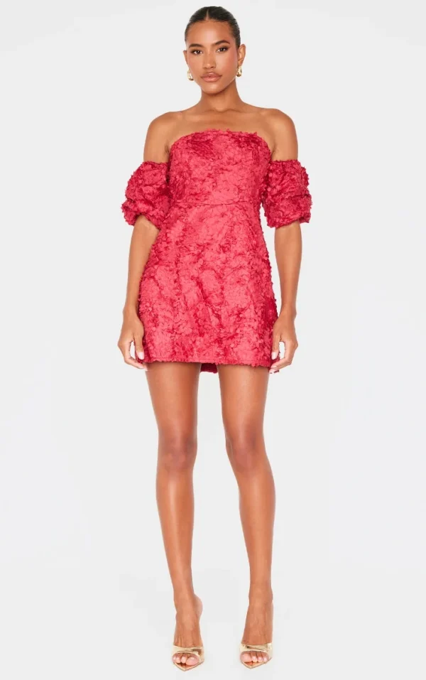 Burgundy Abstract Textured A Line Shift Dress