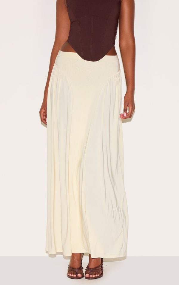 Stone Slinky Drop Waist Ruched Panel Maxi Skirt
