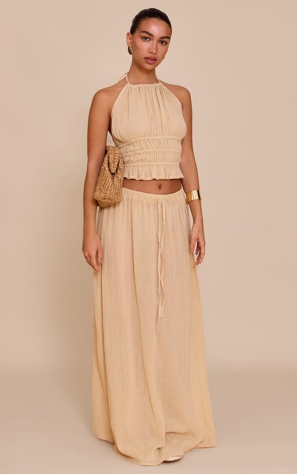 Sand Mid Rise Textured Maxi Skirt