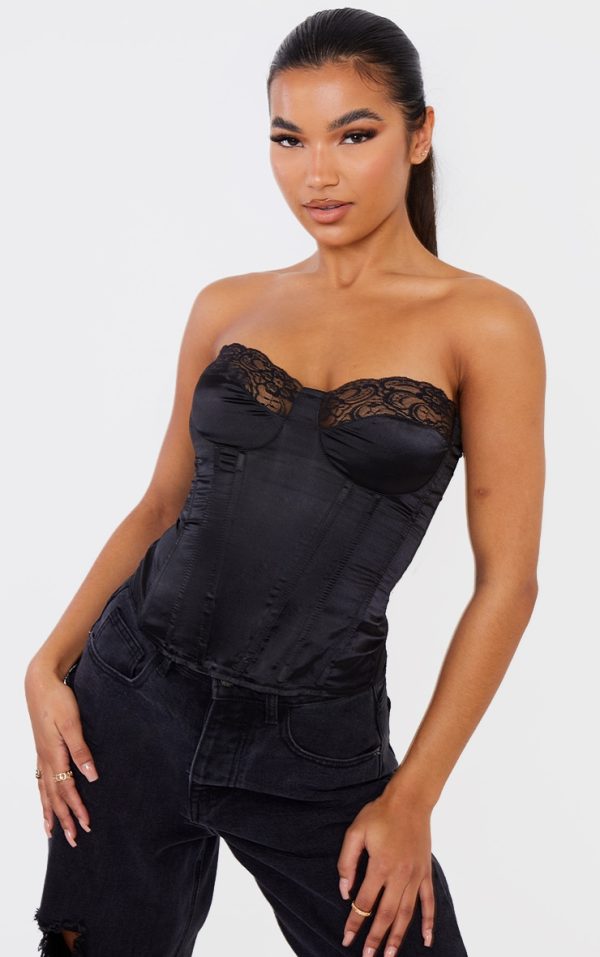 Black Lace Trim Satin Corset