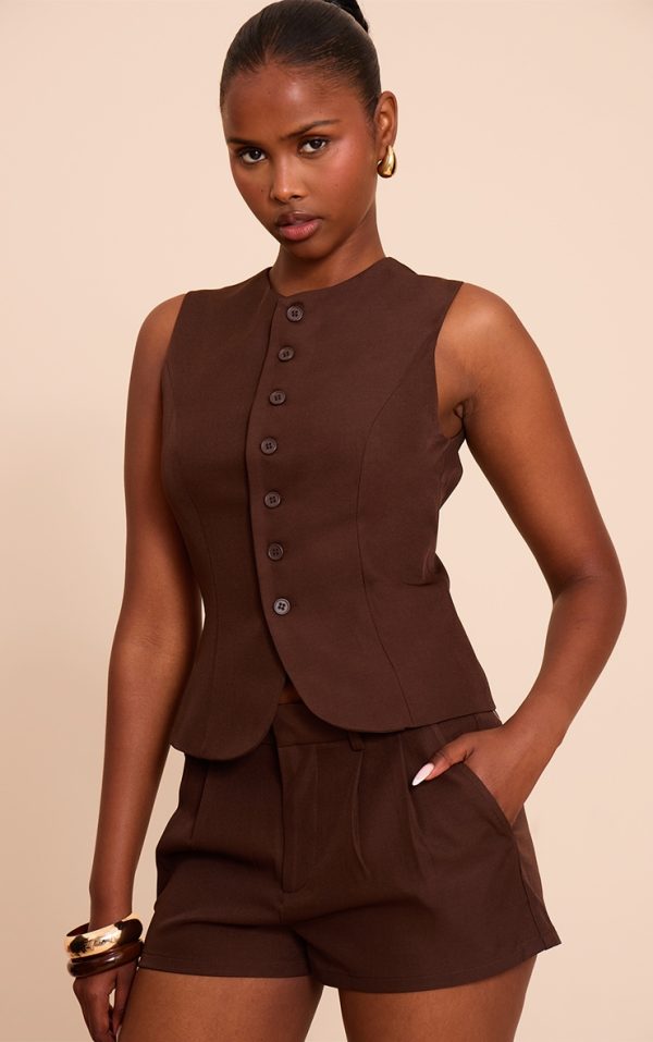 Chocolate Tailored Woven Vest