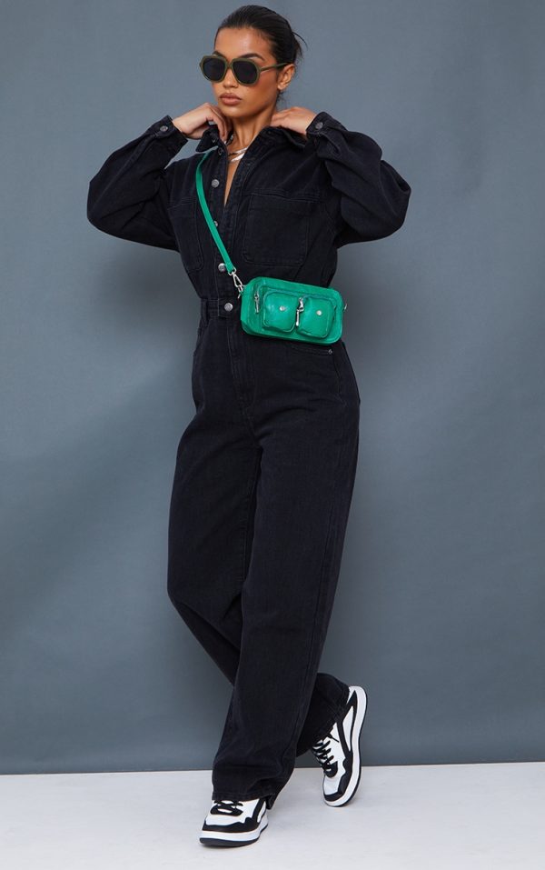 Washed Black Oversized Denim Boilersuit