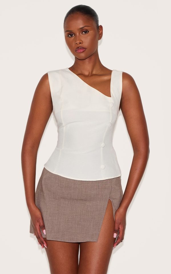 Cream Asymmetric Fitted Vest