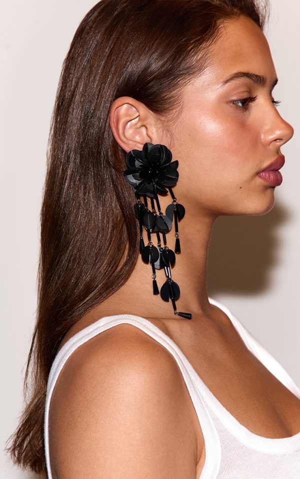 Black Statement Floral Drape Earrings