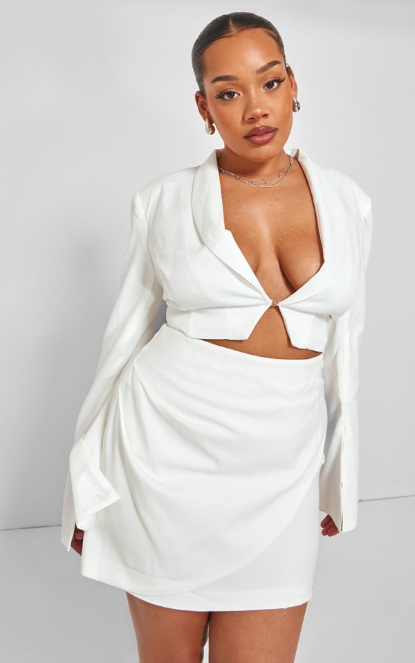 Plus White Tailored Mini Skirt