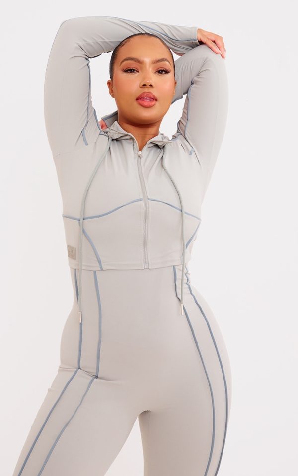 Plus Grey Sculpt Contrast Seam Crop Gym Jacket