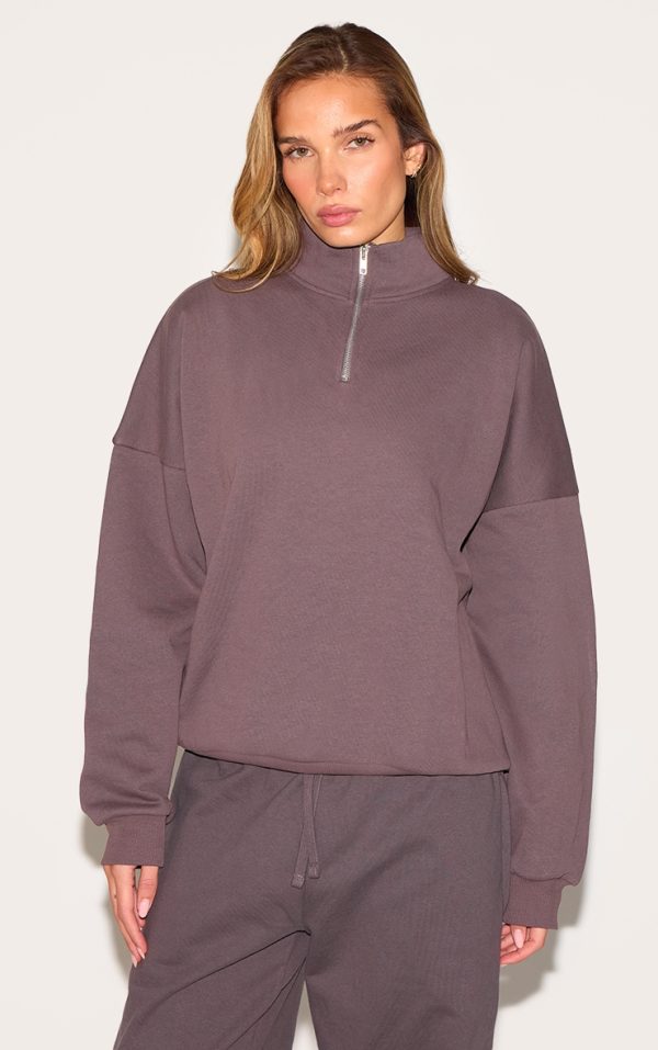 Charcoal Premium High Neck Quarter Zip Oversized Sweatshirt