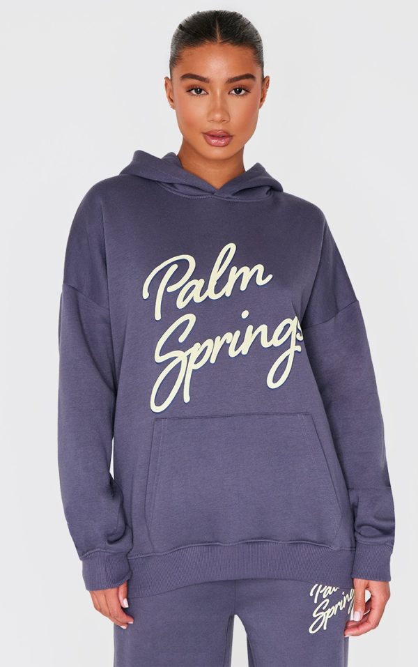 Navy Palm Springs Print Oversized Hoodie
