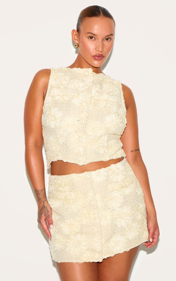 Plus Lemon Floral Boucle Button Up Vest