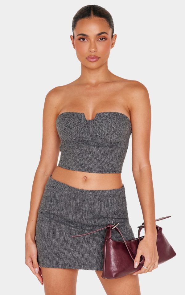 Charcoal Herringbone Corset Top