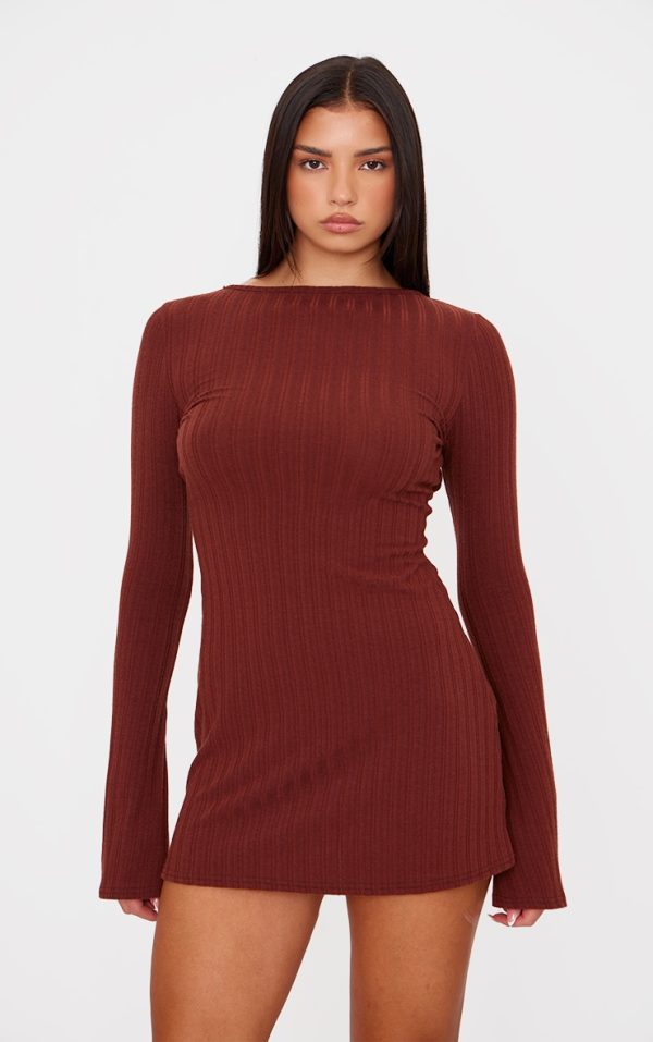 Chocolate Rib Tie Cut Out Back Shift Dress