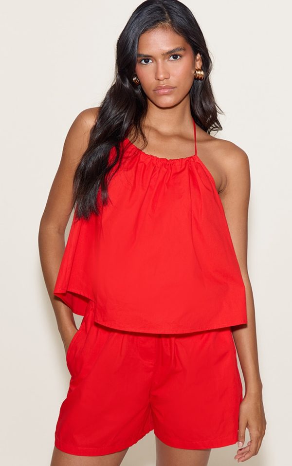 Tomato Red Poplin Floaty Shorts