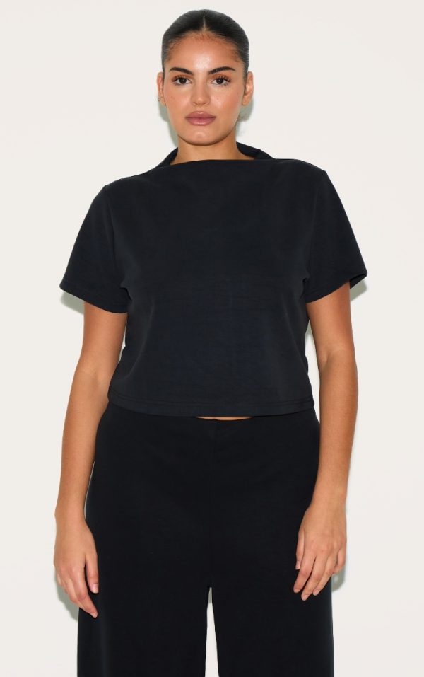 Plus Black Cap Sleeve Modal Crop Top