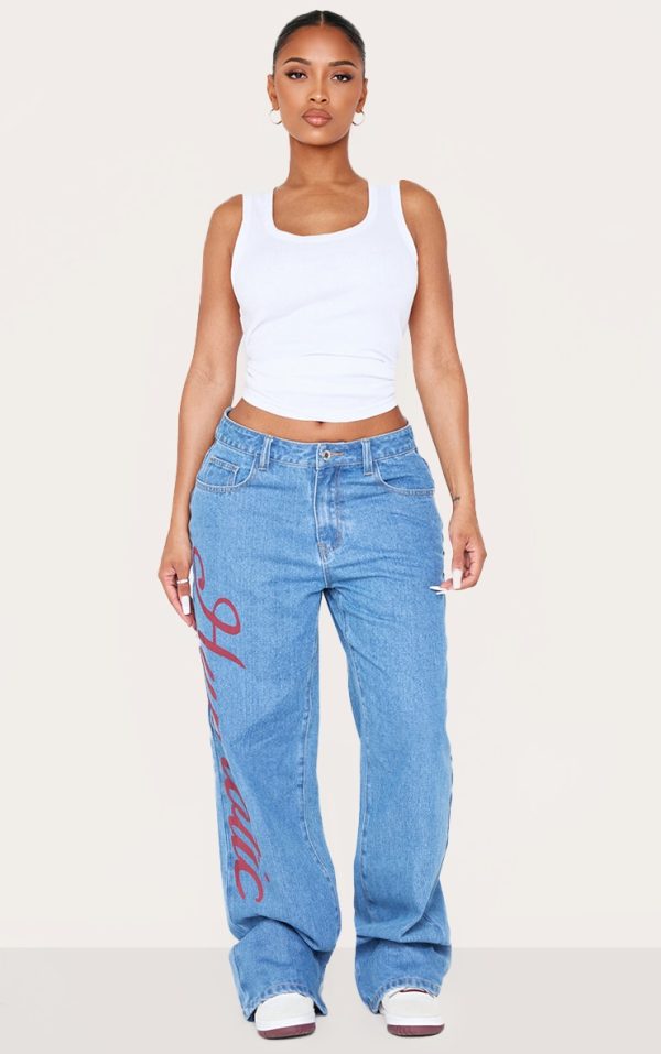 Shape Light Blue Wash Low Rise Graphic Straight Leg Denim Jeans