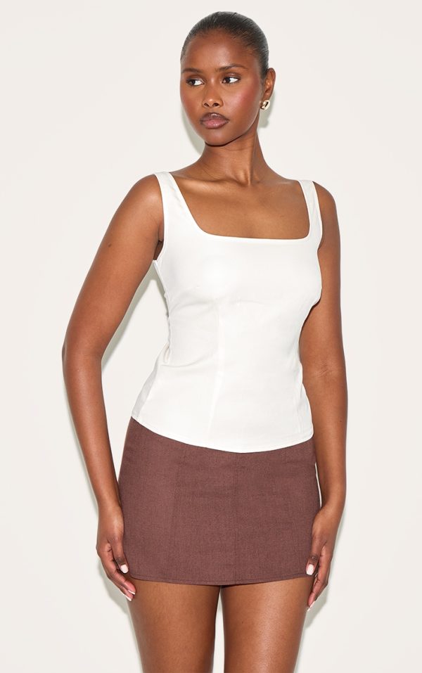 Cream  Square Neck Long Top