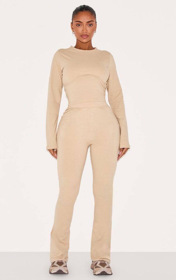 Shape Oatmeal Cotton High Waist Flared Pants