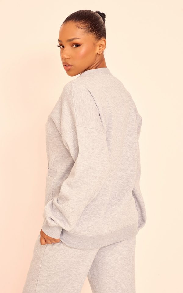 Grey Marl Button Front Pocket Sweat Cardigan