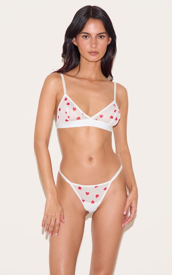 White Mesh Heart Triangle Bralette