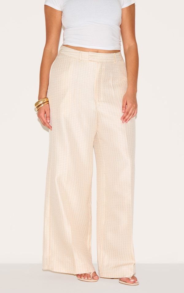 Plus Cream Textured Woven Tailored Pants