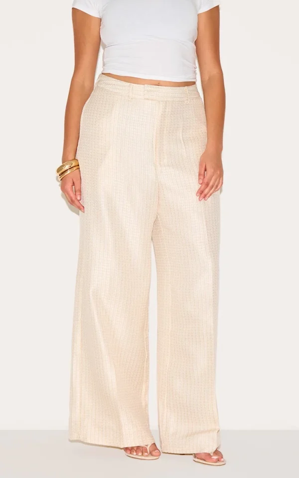 Plus Cream Textured Woven Tailored Pants