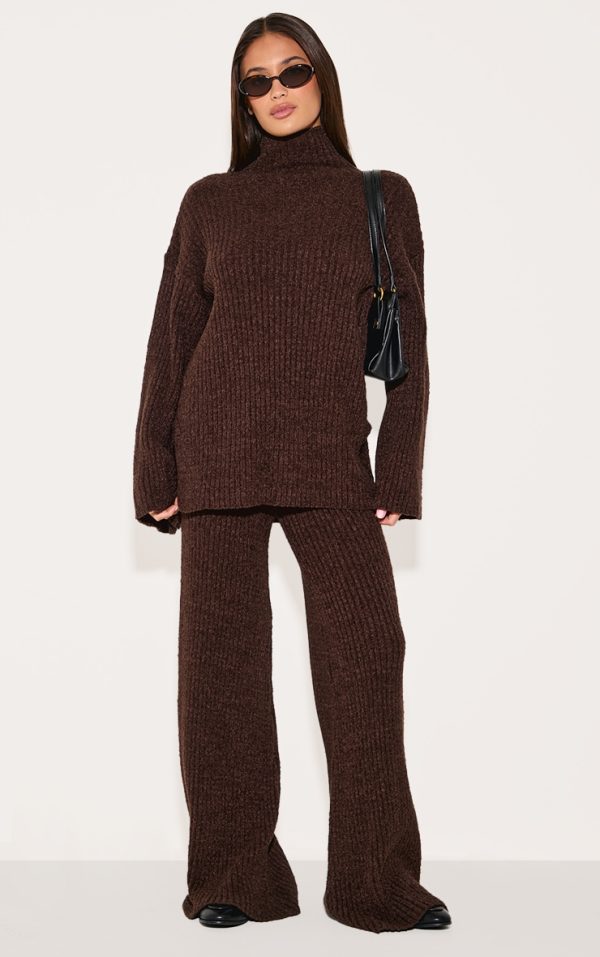 Chocolate Rib Boucle Knit Wide Leg Pant