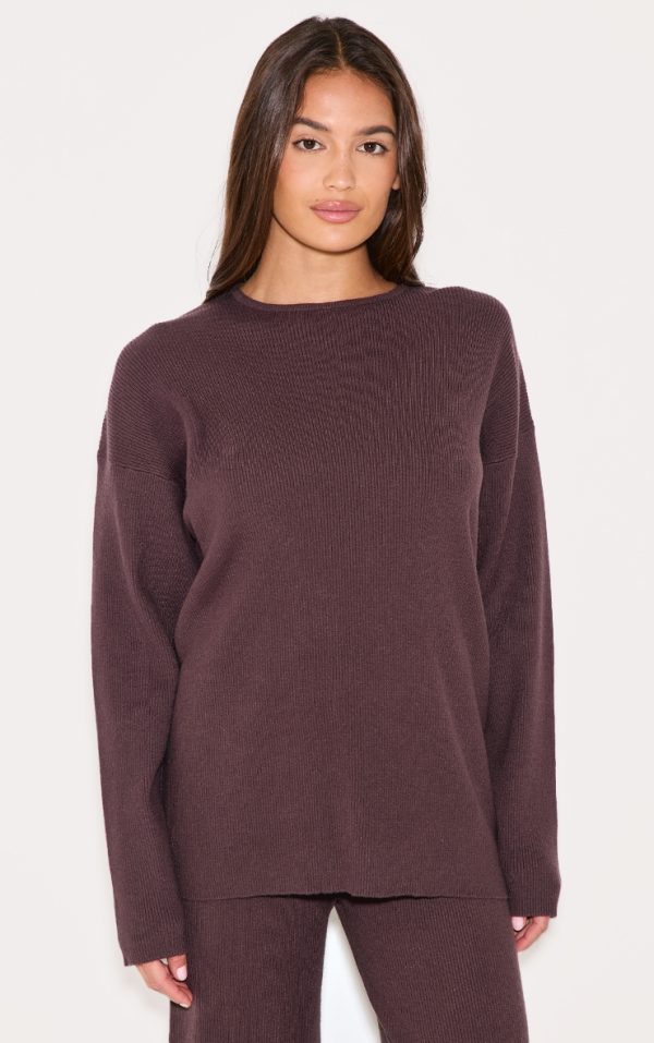 Chocolate Light Rib Knit Oversized Top