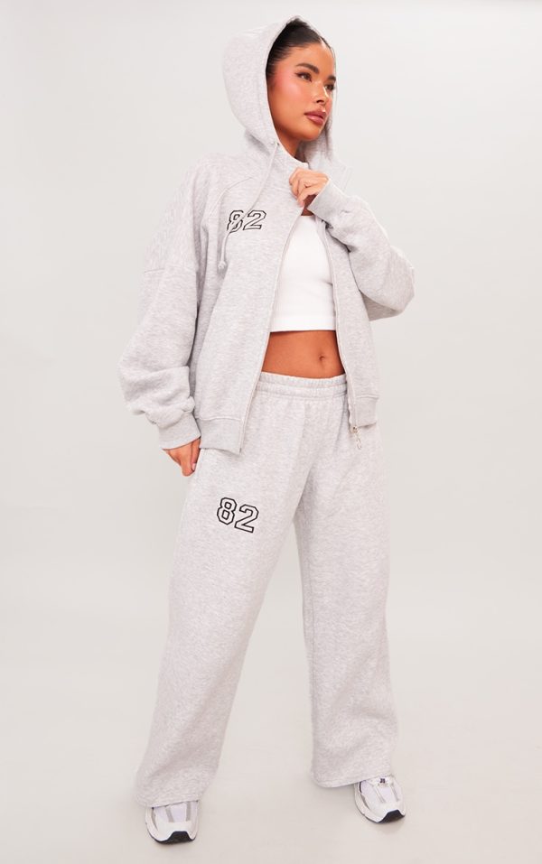 PRETTYLITTLETHING Petite Ash Grey 82 Varsity Wide Leg Sweatpants
