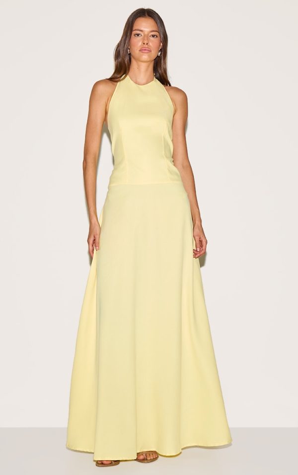 Lemon Tailored Halterneck Maxi Dress