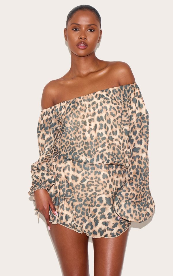 Leopard Chiffon One Shoulder Floaty Skort Romper
