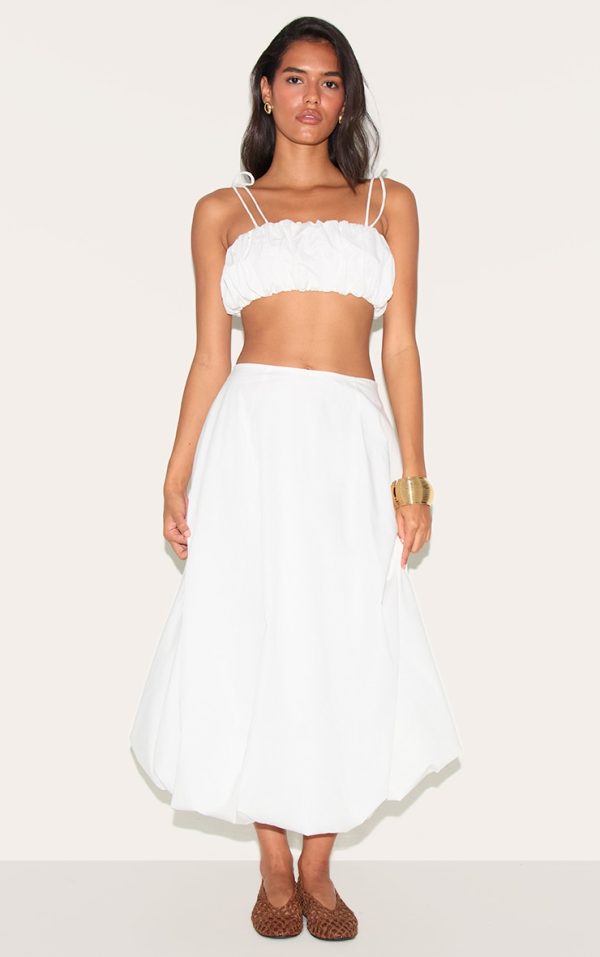 White Cotton Poplin Low Rise Maxi Puff Ball Skirt