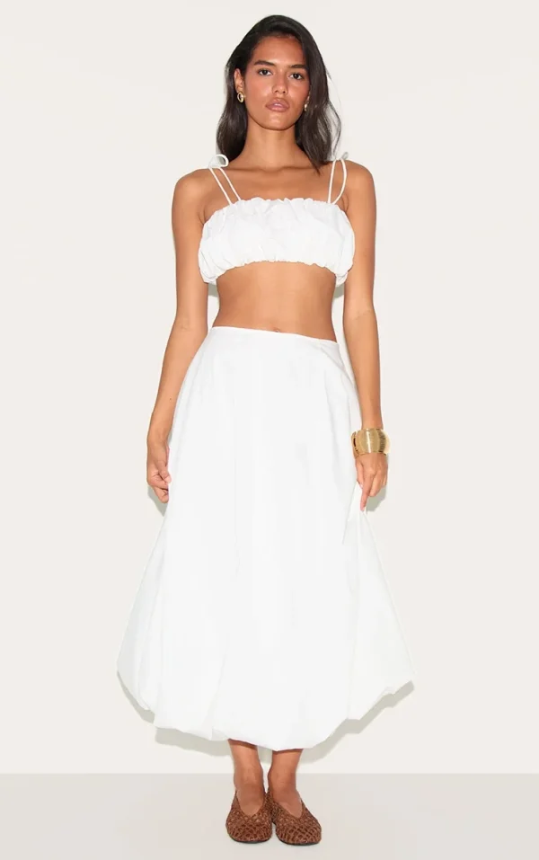 White Cotton Poplin Low Rise Maxi Puff Ball Skirt