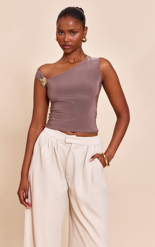 Mushroom Double Layer Slinky Trim Detail Asymmetric Top