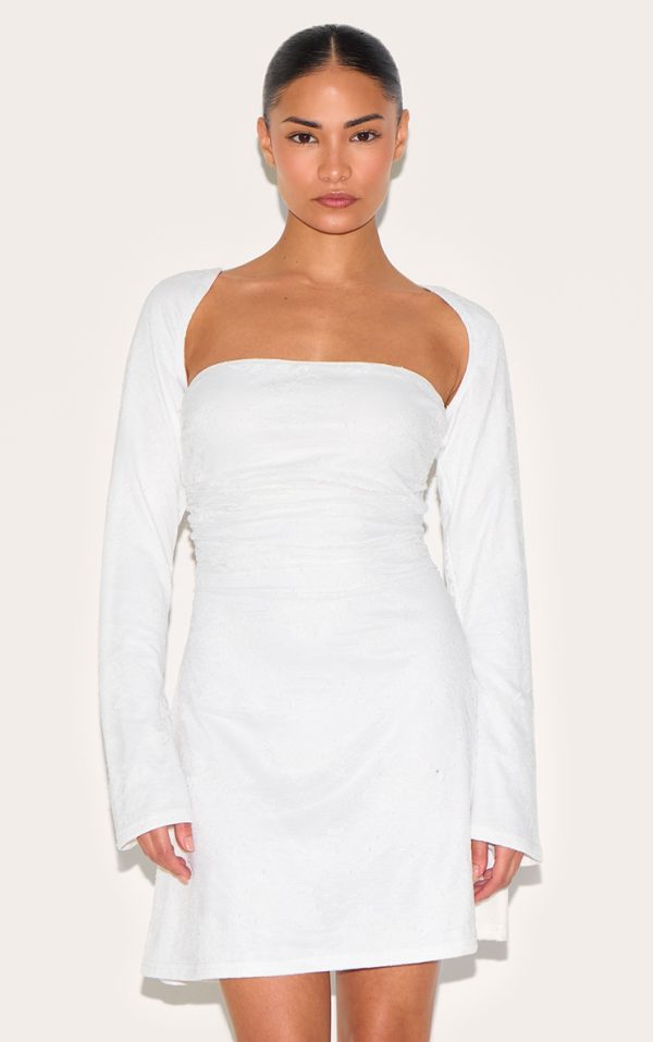 Petite White Lace Long Sleeve Dress