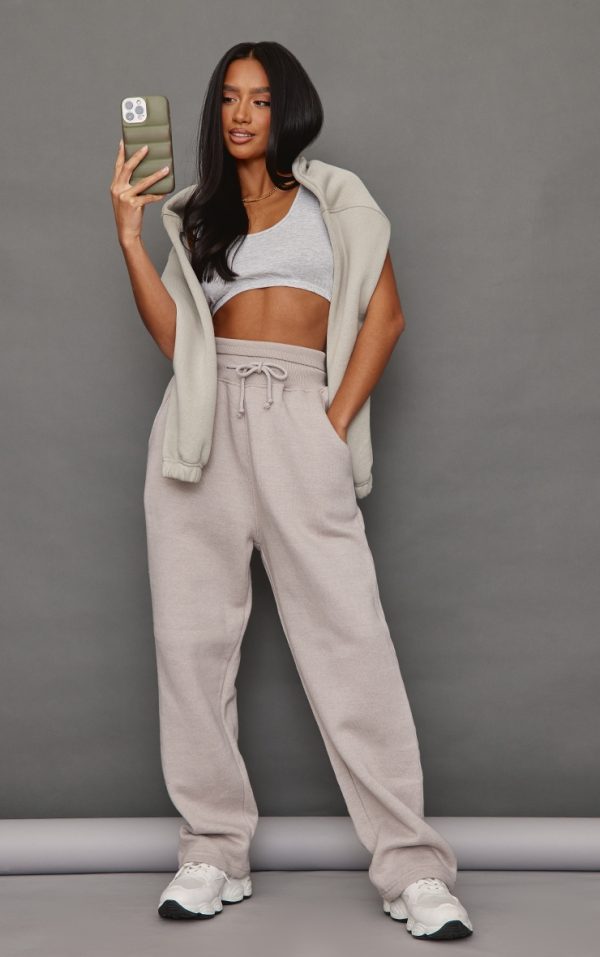 Petite Ash Grey High Waisted Straight Leg Sweatpants