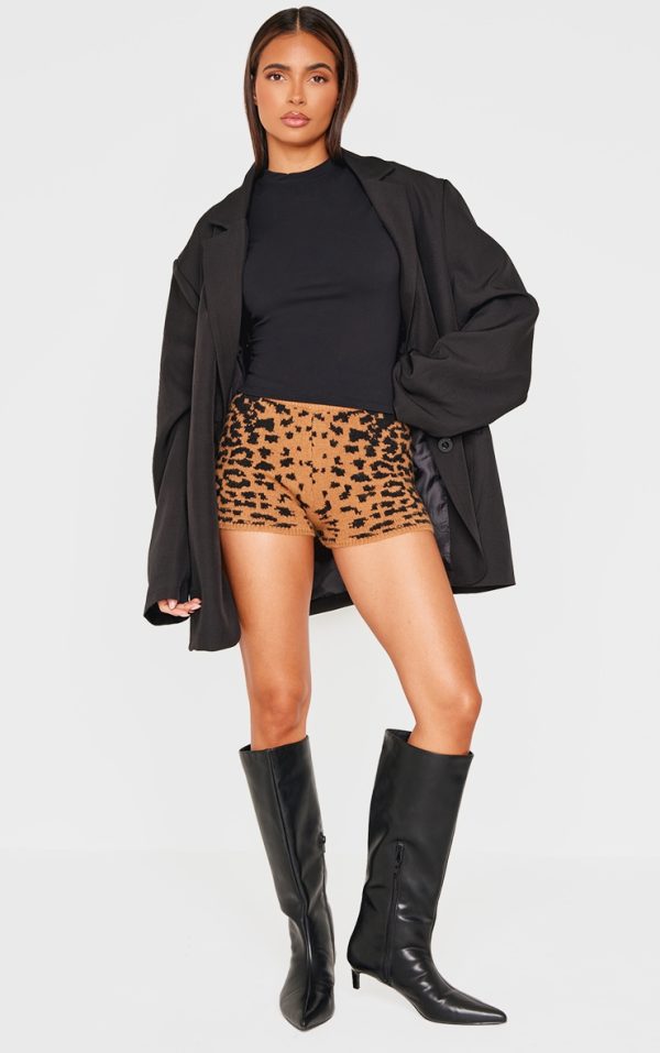 Leopard Print Textured Knit Hot Pants