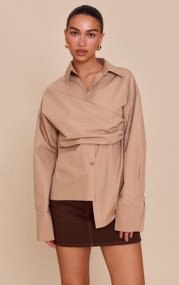 Sand Asymmetric Drape Shirt