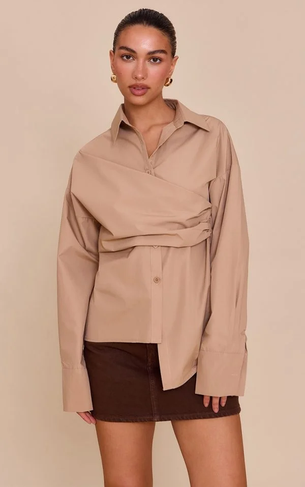Sand Asymmetric Drape Shirt